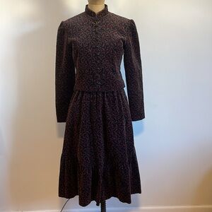 VTG Victorian Lanz Suit 5 Skirt Set Micro Floral 50s 70s Black Jacket Cottage